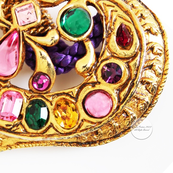 Christian Lacroix Statement Necklace Large Heart Pendant Glass Cabochons Vintage - Picture 7 of 12